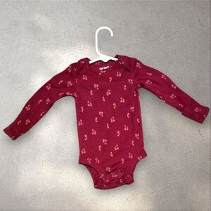 Carter's Red Rose Print Burgundy Long Sleeve Infant Baby Onesie